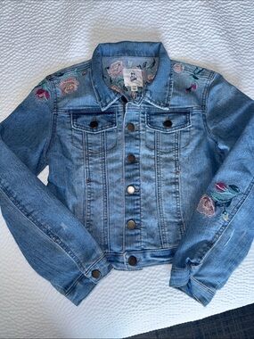 art class Light Blue Embroidered Denim Jacket for Kids